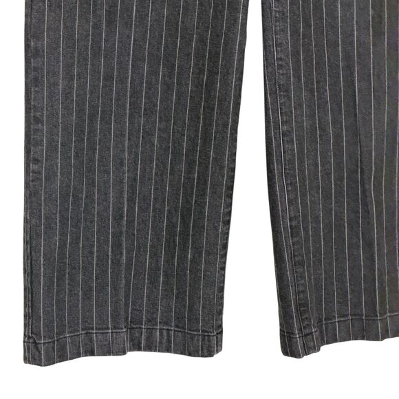 Lauren Ralph Lauren Pin Stripe Wide Leg Jeans Denim Pants Gray White 10 bv - Picture 3 of 7